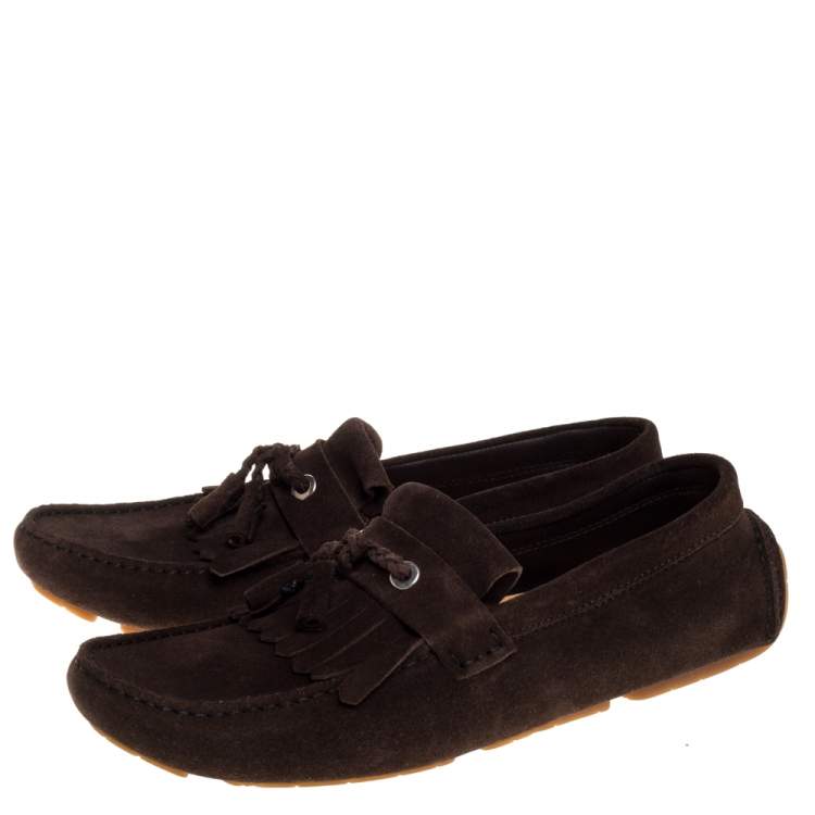 Pre Owned Jimmy Choo Brown Suede Eaton Tassel Fringe Loafers Size 43.5
