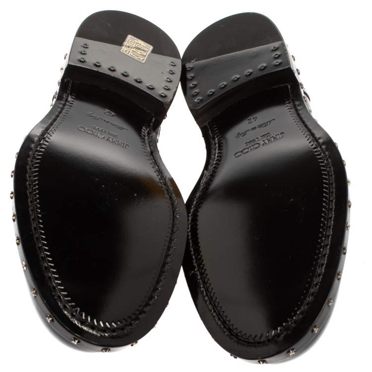 Pre Owned Jimmy Choo Black Patent Leather Slip On Loafers Size 42