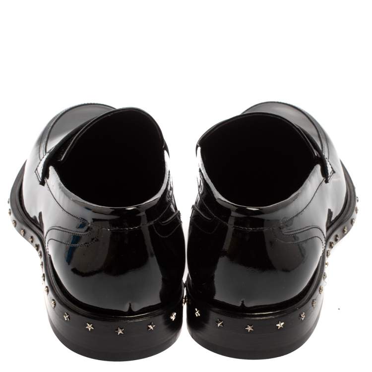 Pre Owned Jimmy Choo Black Patent Leather Slip On Loafers Size 42