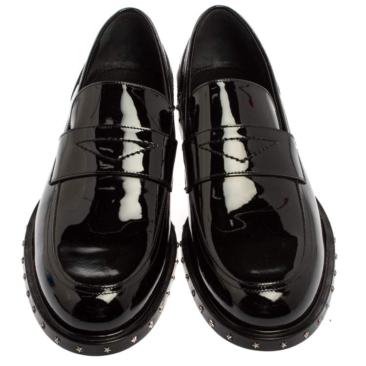 Pre Owned Jimmy Choo Black Patent Leather Slip On Loafers Size 42