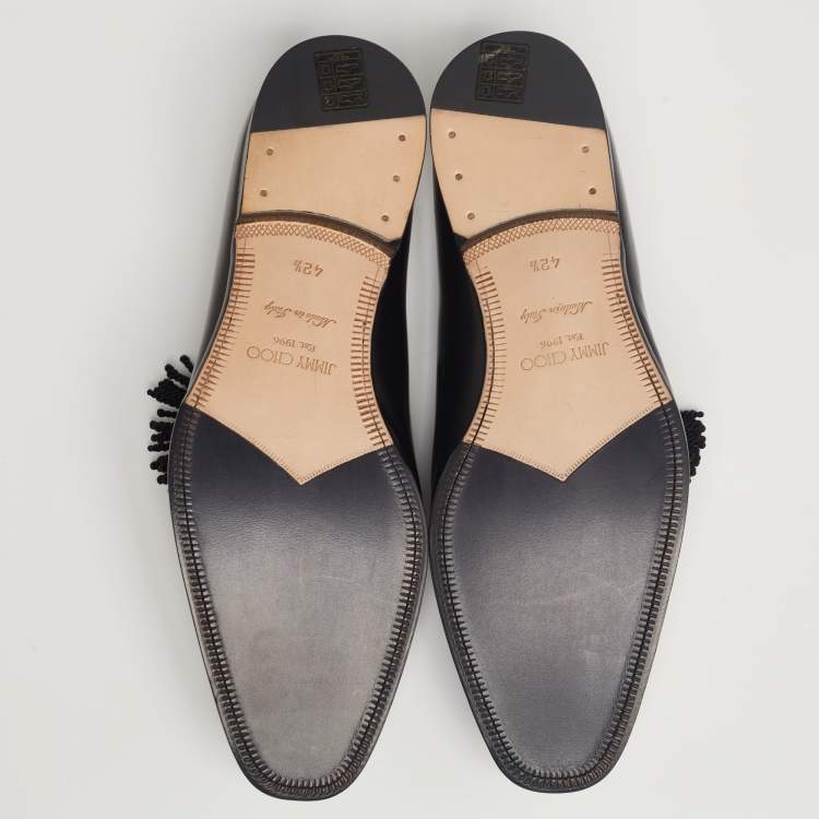 Pre Owned Jimmy Choo Black Leather Foxley Tassel Loafers Size 42.5