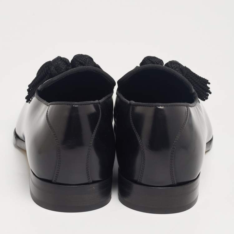 Pre Owned Jimmy Choo Black Leather Foxley Tassel Loafers Size 42.5