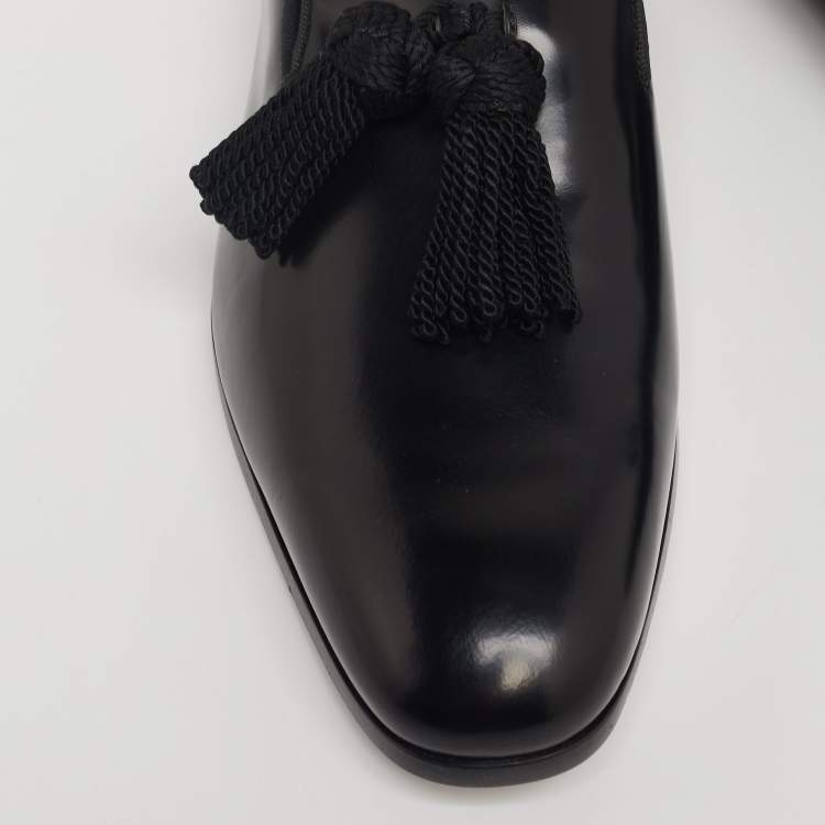 Pre Owned Jimmy Choo Black Leather Foxley Tassel Loafers Size 42.5