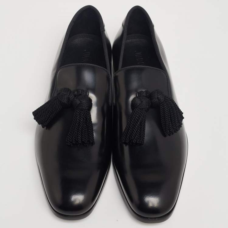 Pre Owned Jimmy Choo Black Leather Foxley Tassel Loafers Size 42.5