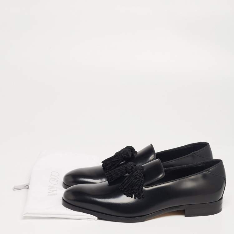 Pre Owned Jimmy Choo Black Leather Foxley Tassel Loafers Size 42.5