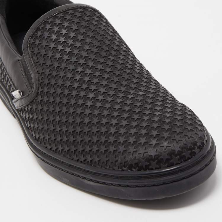 Pre Owned Jimmy Choo Black Leather and Rubber Grove Stars Slip On Sneakers Size 45