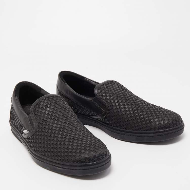 Pre Owned Jimmy Choo Black Leather and Rubber Grove Stars Slip On Sneakers Size 45