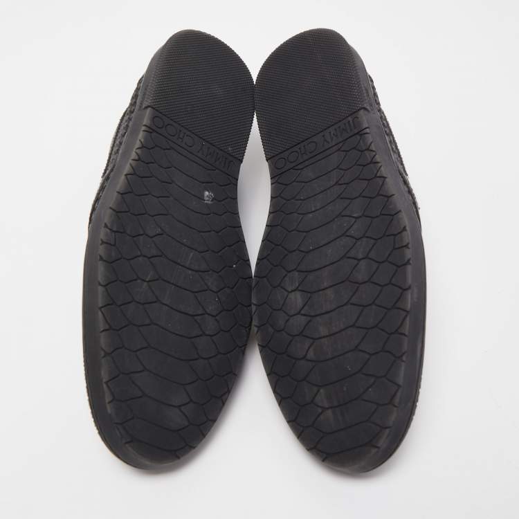 Pre Owned Jimmy Choo Black Leather and Rubber Grove Stars Slip On Sneakers Size 45
