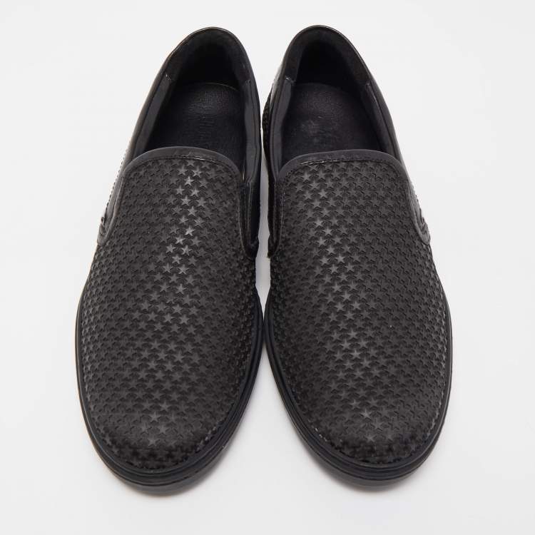 Pre Owned Jimmy Choo Black Leather and Rubber Grove Stars Slip On Sneakers Size 45