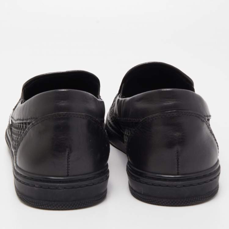 Pre Owned Jimmy Choo Black Leather and Rubber Grove Stars Slip On Sneakers Size 45