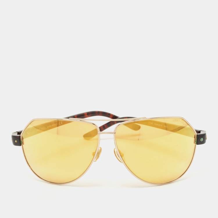 Pre Owned Jimmy Choo Yellow/Brown Studded Mirrored Aviator Sunglasses