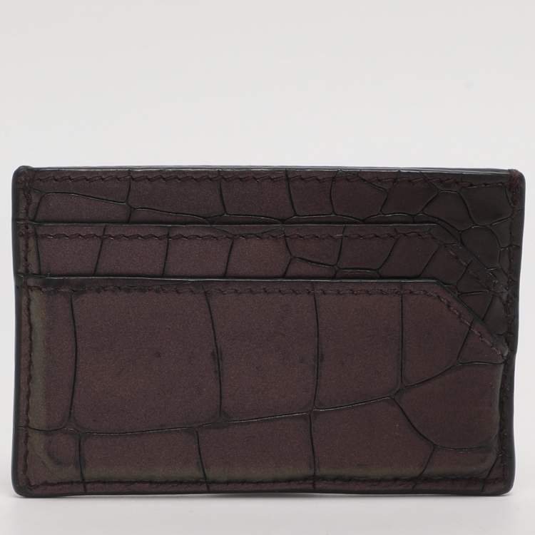 Pre Owned Jimmy Choo Metallic Purple Croc Embossed Leather Card Holder