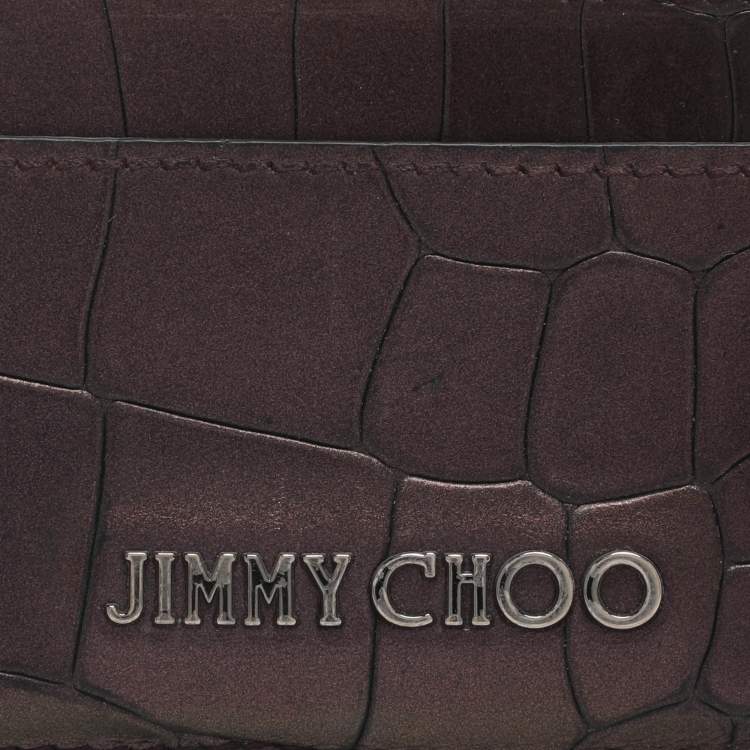 Pre Owned Jimmy Choo Metallic Purple Croc Embossed Leather Card Holder