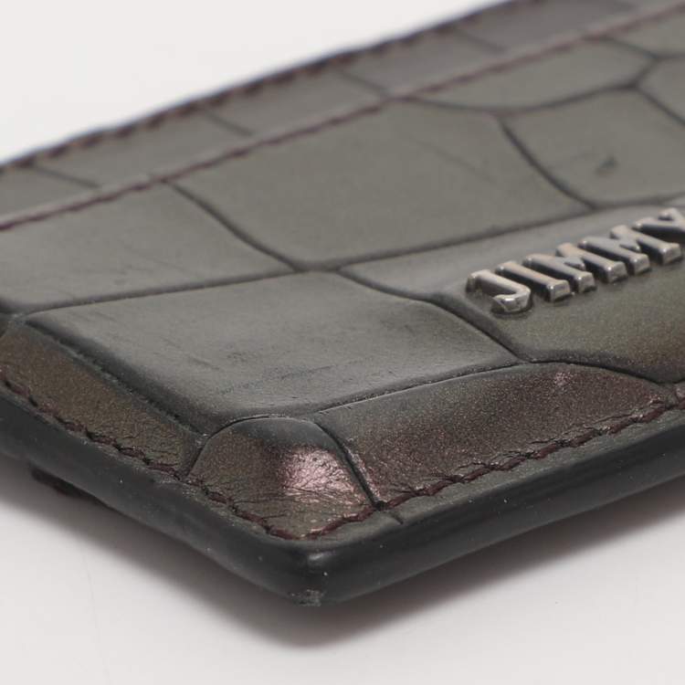 Pre Owned Jimmy Choo Metallic Purple Croc Embossed Leather Card Holder