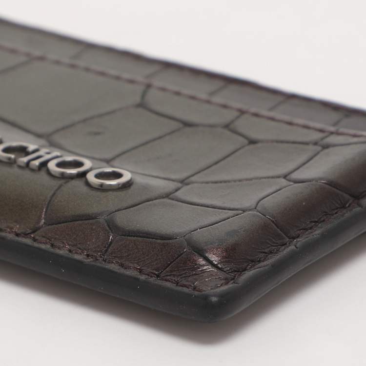 Pre Owned Jimmy Choo Metallic Purple Croc Embossed Leather Card Holder