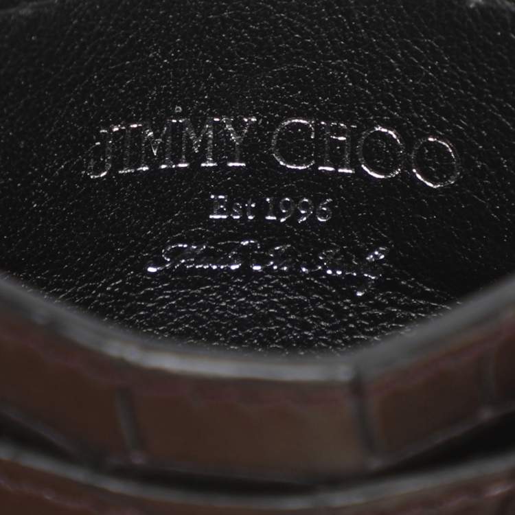 Pre Owned Jimmy Choo Metallic Purple Croc Embossed Leather Card Holder