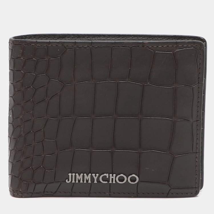 Pre Owned Jimmy Choo Brown Croc Embossed Leather Bifold Wallet