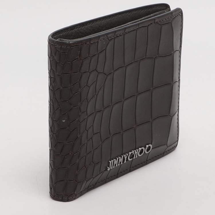 Pre Owned Jimmy Choo Brown Croc Embossed Leather Bifold Wallet