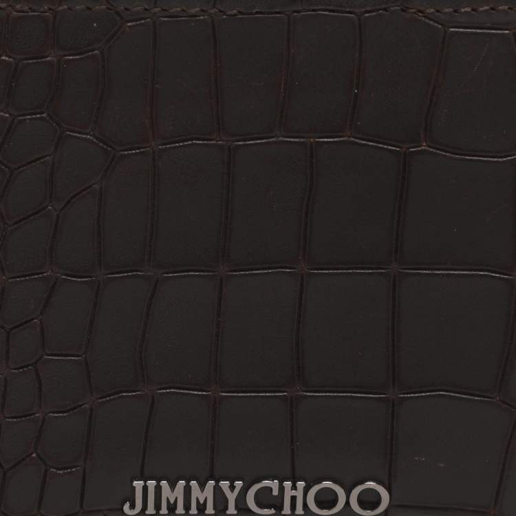 Pre Owned Jimmy Choo Brown Croc Embossed Leather Bifold Wallet