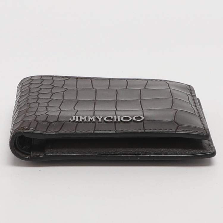 Pre Owned Jimmy Choo Brown Croc Embossed Leather Bifold Wallet