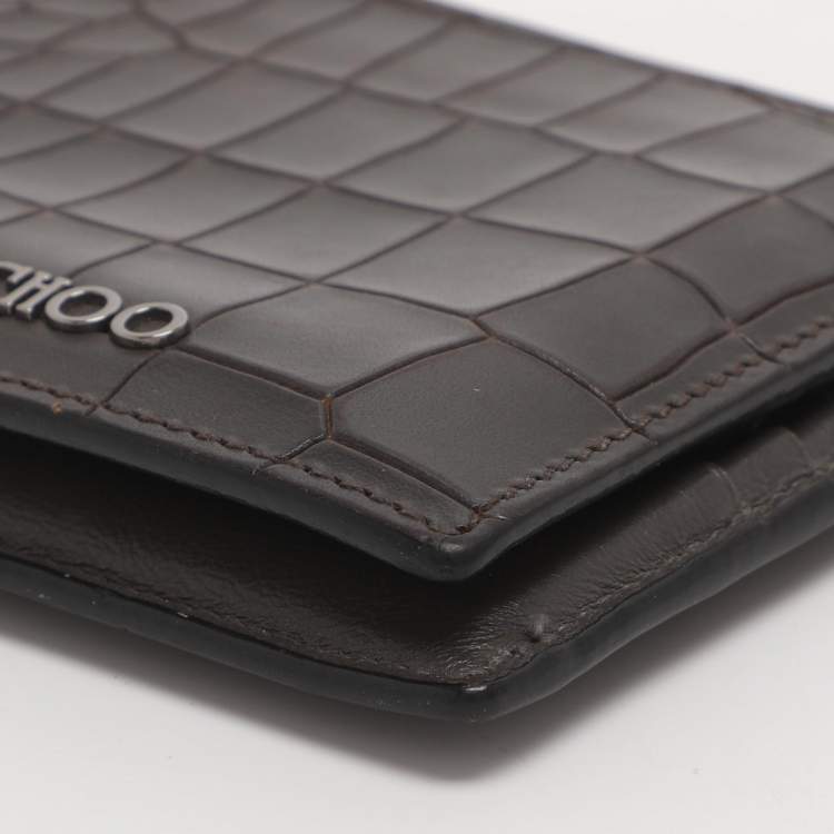 Pre Owned Jimmy Choo Brown Croc Embossed Leather Bifold Wallet