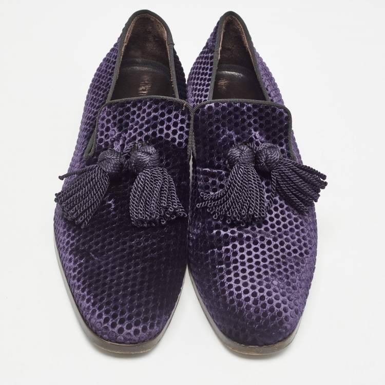 Pre Owned Jimmy Choo Purple Velvet  Slip On Loafers Size 44