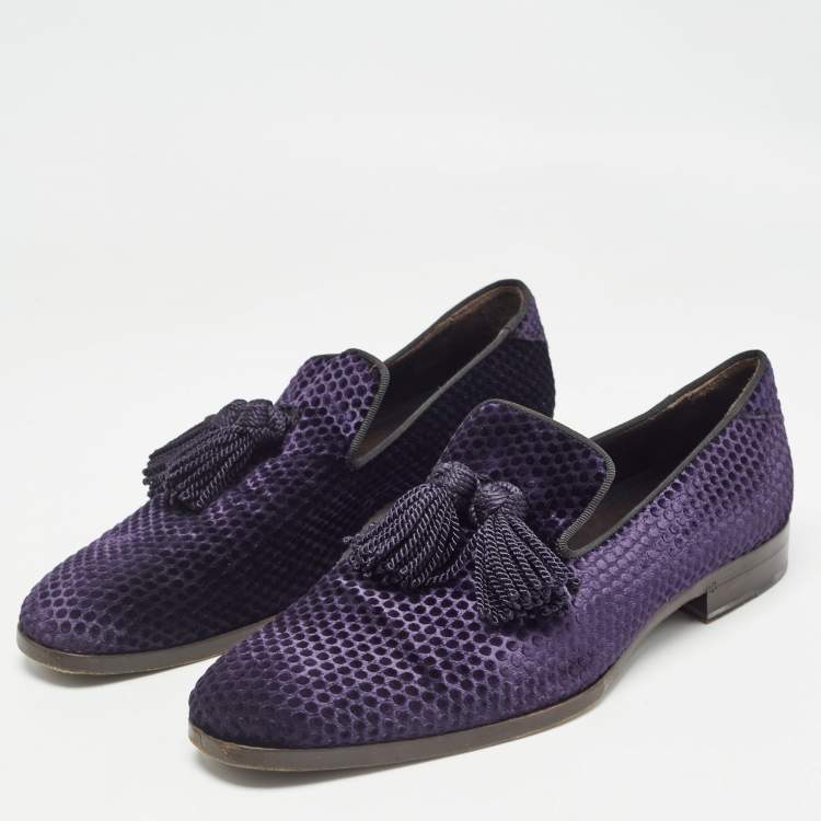 Pre Owned Jimmy Choo Purple Velvet  Slip On Loafers Size 44