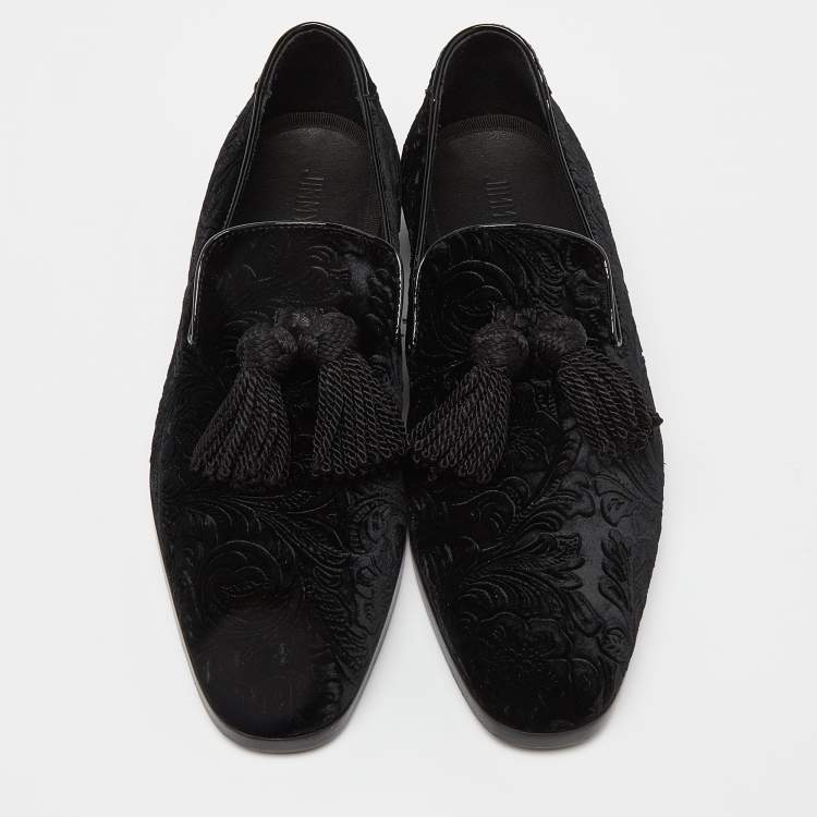 Pre Owned Jimmy Choo Black Velvet Tassel Loafers Size 41