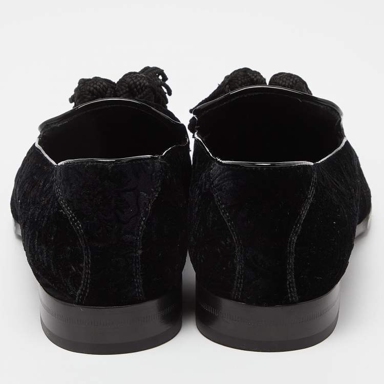 Pre Owned Jimmy Choo Black Velvet Tassel Loafers Size 41