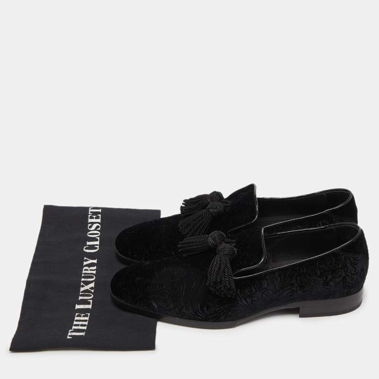 Pre Owned Jimmy Choo Black Velvet Tassel Loafers Size 41