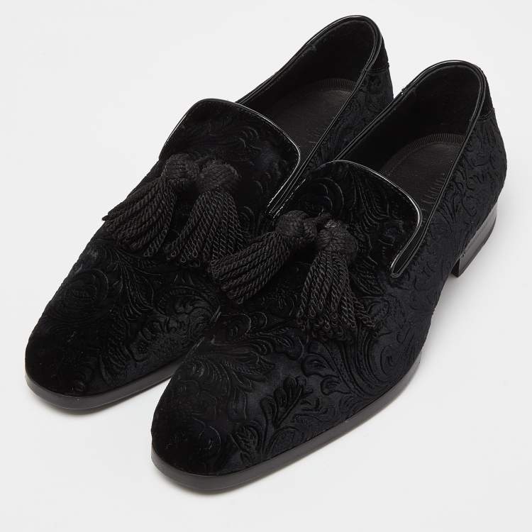 Pre Owned Jimmy Choo Black Velvet Tassel Loafers Size 41