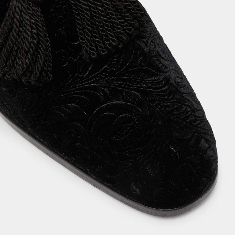 Pre Owned Jimmy Choo Black Velvet Tassel Loafers Size 41