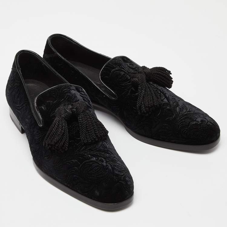 Pre Owned Jimmy Choo Black Velvet Tassel Loafers Size 41