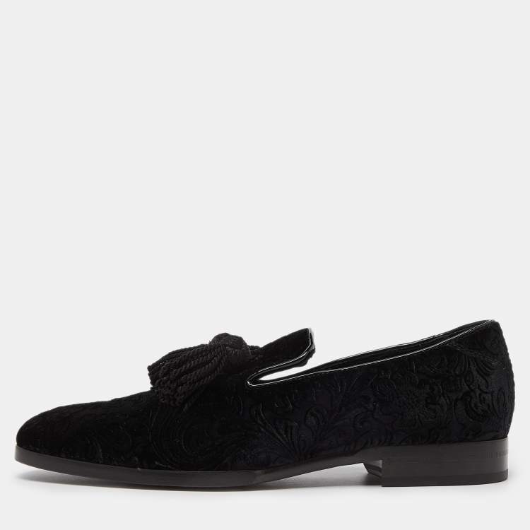 Pre Owned Jimmy Choo Black Velvet Tassel Loafers Size 41