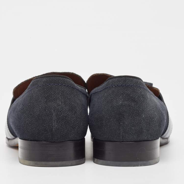 Pre Owned Jimmy Choo Navy Blue Leather and Denim Loafers Size 45
