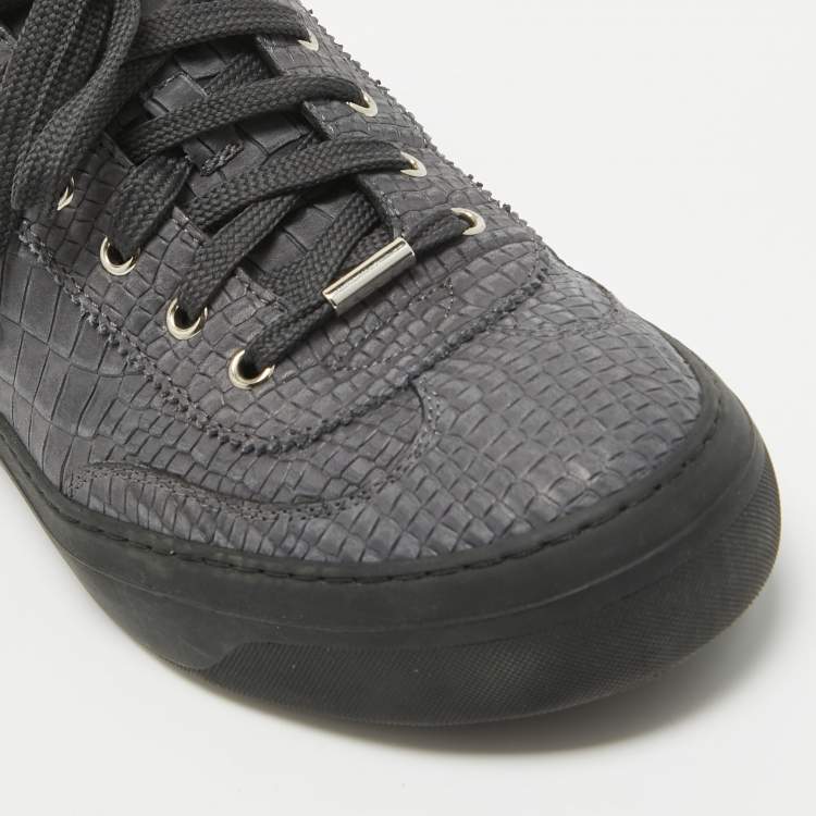 Pre Owned Jimmy Choo Grey Croc Embossed Leather Lace Up Sneakers Size  44.5