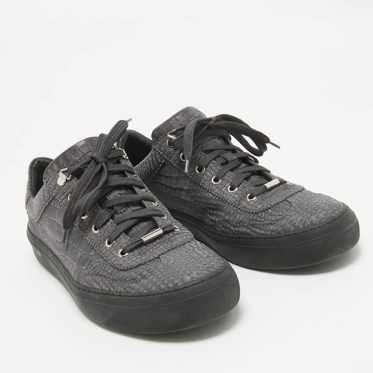Pre Owned Jimmy Choo Grey Croc Embossed Leather Lace Up Sneakers Size  44.5