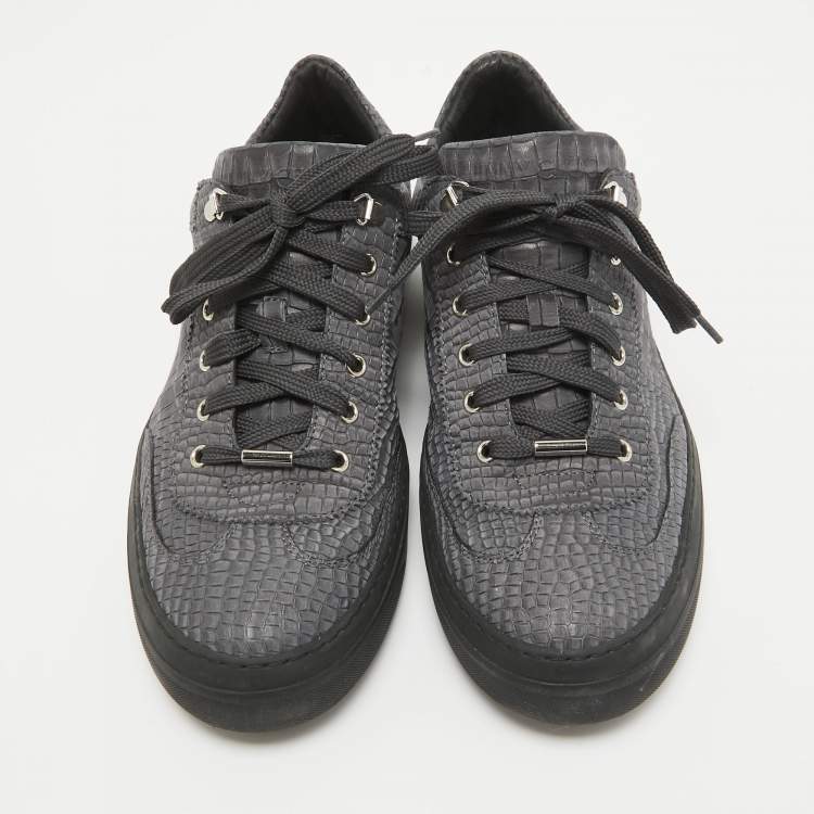 Pre Owned Jimmy Choo Grey Croc Embossed Leather Lace Up Sneakers Size  44.5
