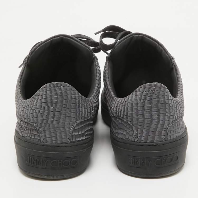 Pre Owned Jimmy Choo Grey Croc Embossed Leather Lace Up Sneakers Size  44.5