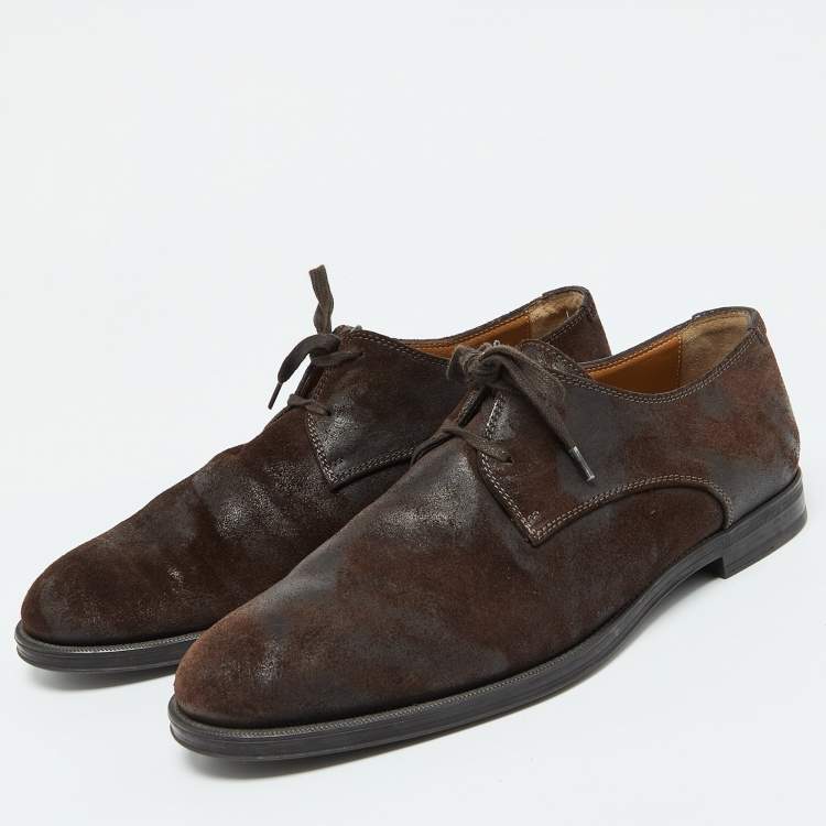Pre Owned Jimmy Choo Dark Brown Suede Lace up Derby Size 41.5