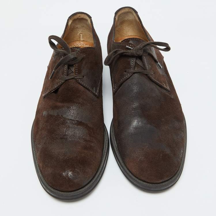 Pre Owned Jimmy Choo Dark Brown Suede Lace up Derby Size 41.5