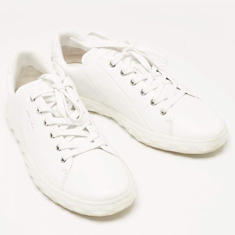 Pre Owned Jimmy Choo White Leather Diamond Sneakers Size 42