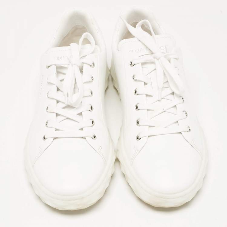 Pre Owned Jimmy Choo White Leather Diamond Sneakers Size 42