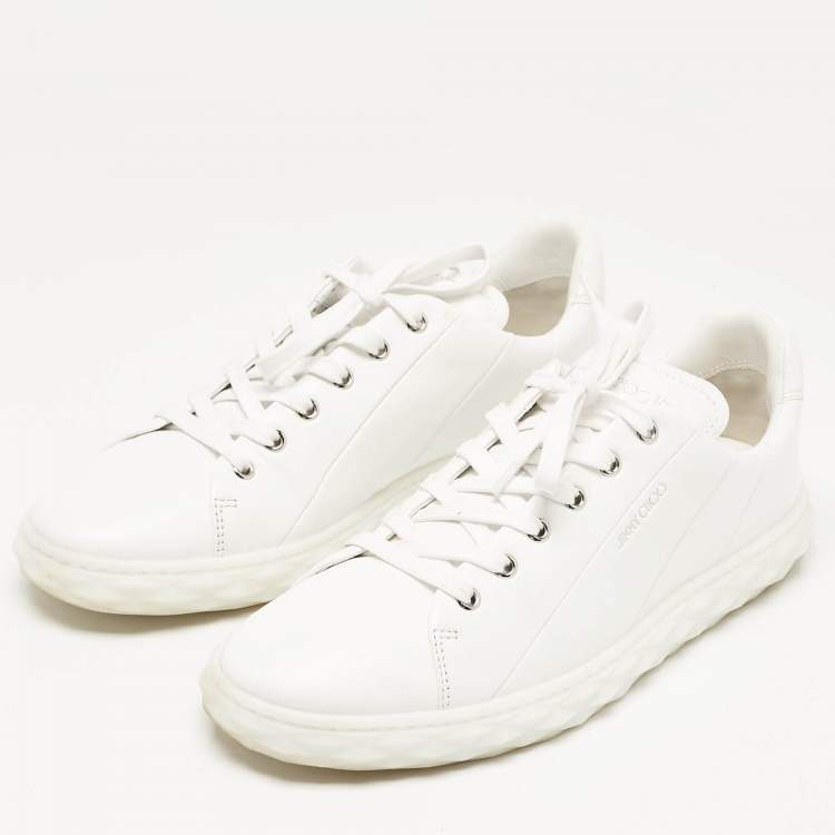 Pre Owned Jimmy Choo White Leather Diamond Sneakers Size 42