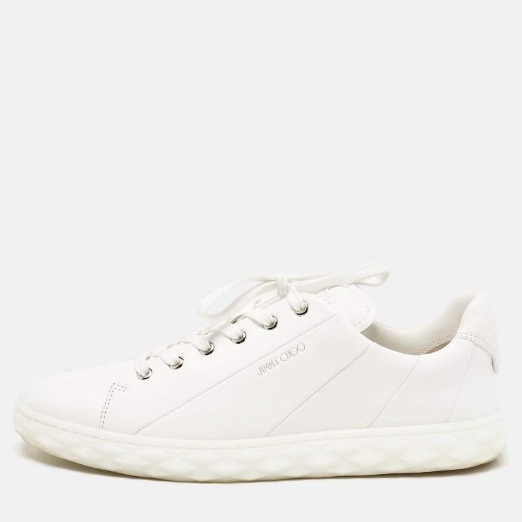 Pre Owned Jimmy Choo White Leather Diamond Sneakers Size 42