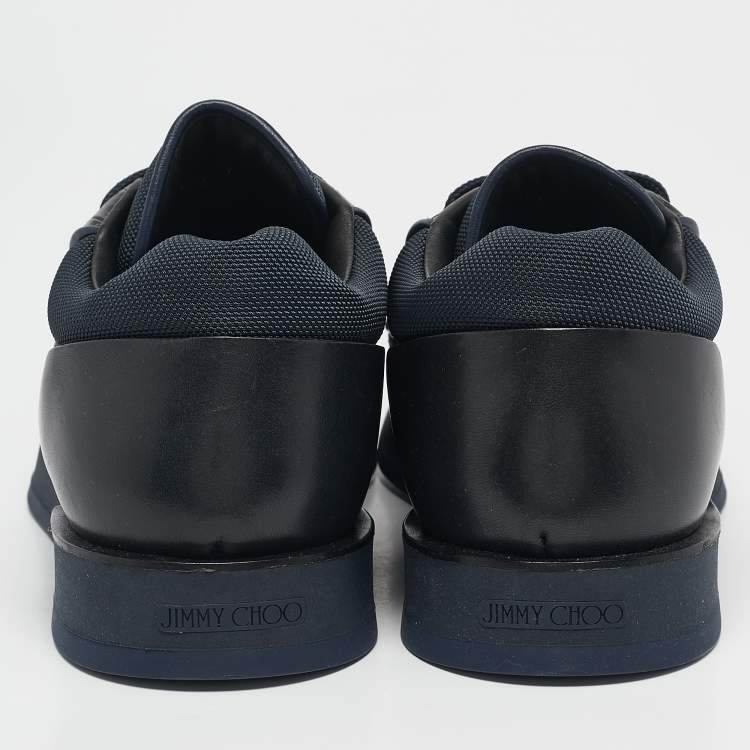 Pre Owned Jimmy Choo Navy Blue Canvas and Croc Embossed Leather Jett Sneakers Size 41.5