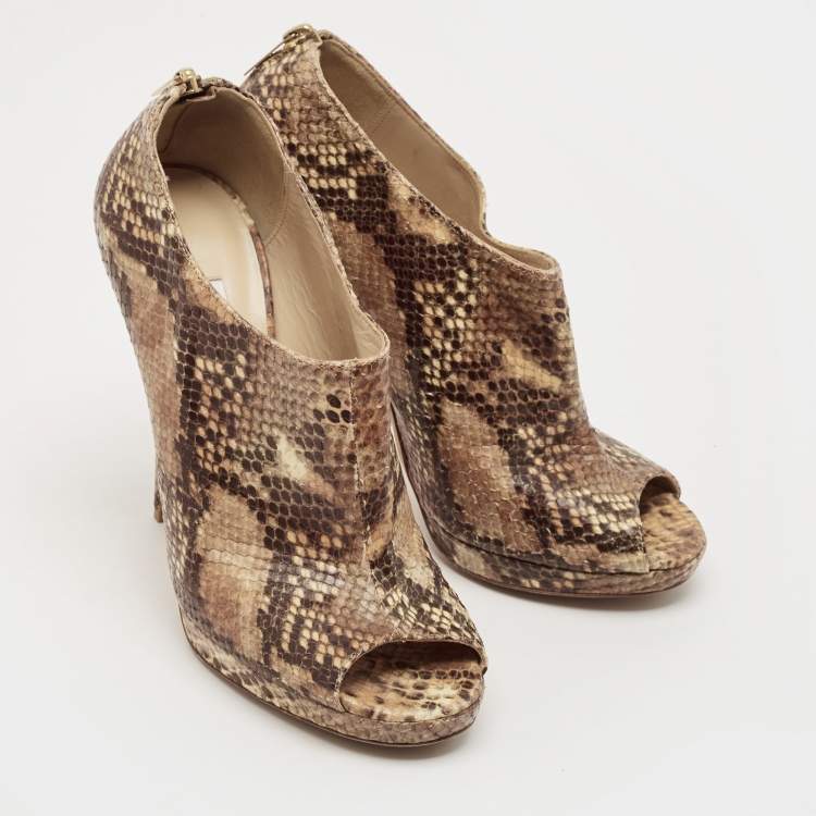 Pre Owned  Jimmy Choo Tan Snakeskin Embossed Glint Peep Toe Ankle Booties Size 39
