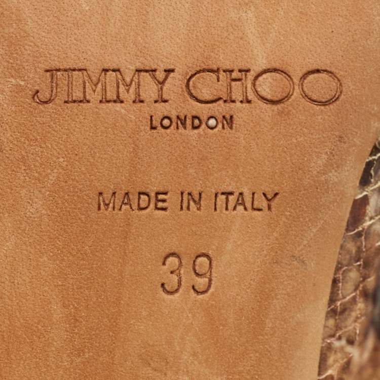 Pre Owned  Jimmy Choo Tan Snakeskin Embossed Glint Peep Toe Ankle Booties Size 39