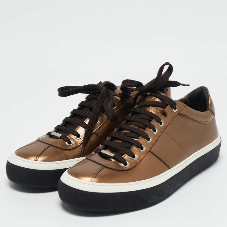 Pre Owned Jimmy Choo Gold Leather Belgravia Low Top Sneakers Size 42