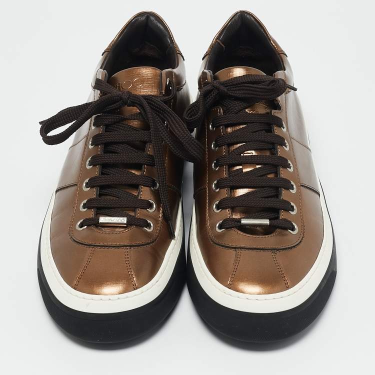 Pre Owned Jimmy Choo Gold Leather Belgravia Low Top Sneakers Size 42